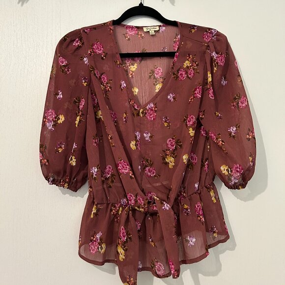Lily White Tops - Mauve Floral Blouse